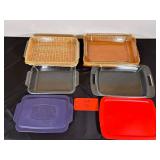 Vintage Glass Casserole Dishs w/ Wicker Holders