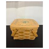 Wooden Hinged-Lid Basket With Floral Design