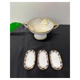 Hand-Painted Nippon Bowl and Small Trays Set