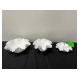 Set of White Hobnail Ruffled Edge Milk Glass Bowls