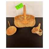 Set of Three Vintage Handwoven Wicker Baskets