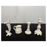 Set of Four White Ceramic Decorative Pieces