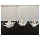 Set of Three Ceramic Teapots with Floral Designs