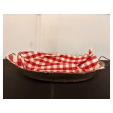 Oval Tinwork Platter w/ Red Checkered Cloth