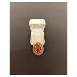 Antique Brass&Silver Metal Clip Pin with Red Gem