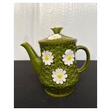 Green Ceramic Teapot with Daisy Relief, Made in...