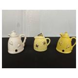 Set of 3 Ceramic Beehive-Style Honey Pots with...