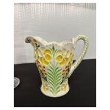 Vintage Handcrafted Floral Ceramic Pitcher
