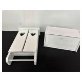 Two White Wooden Storage Boxes With Heart Accents