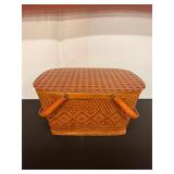 Red Vintage RED-MAN Wicker Picnic Basket w/ Handle
