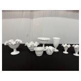 Collection of White Milk Glass Hobnail Ruffled...