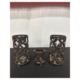 Set of Three Metal and Glass Decorative Holders