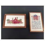 Set of Two Framed Cross-Stitch Artwork Pieces