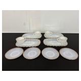 Set of Cups, Plates, and Trays with Gold Trim