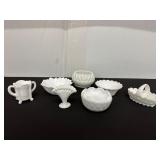Collection of Seven White Milk Glass Decorative...