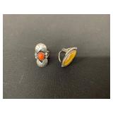 Vintage Silver Coral & Tigers Eye Navajo Rings