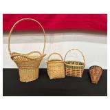 Collection of Four Handmade Wicker Baskets