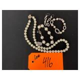 Faux Pearl & Rhinestone Bracelet / Earrings