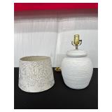 White Ceramic Table Lamp with Floral Shade