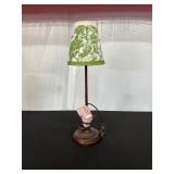 Brass and Wood Table Lamp with Patterned Shade
