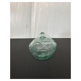 Green Glass Lidded Candy Dish with Raised Design