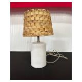 Table Lamp with White Ceramic Base and Woven Shade