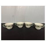 Set of Four Porcelain Teacups with Green Ivy...