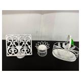 Set of Three Decorative White Metal Items