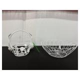 Two White Metal Decorative Baskets with Floral...