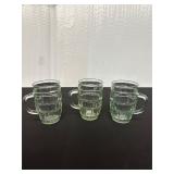 Set of 3 Glass Miniature Beer Mugs with Handles