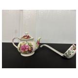 Floral Porcelain Teapot and Matching Ladle Set