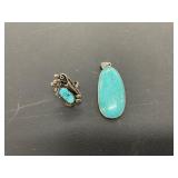 Vintage Turquoise Sterling Silver Ring & Pendant