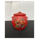 1920s Hand-Painted Red Cookie Jar With Lid