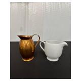 Copper Jug and Gordon Bleu White Ceramic Creamer
