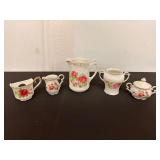 Vintage Floral Sugar Jar, Pitchers, & Creamers