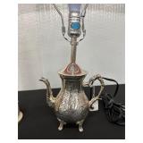 Vintage Silver Plated Teapot & Porcelain Lamp