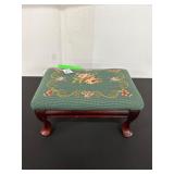 Small Wooden Footstool with Needlepoint Cushion