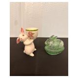 Vintage Glass Bunny Dish&Avon Bunny Egg Cup Holder