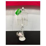 White Birdcage-Style Table Lamp With Bird Ornament