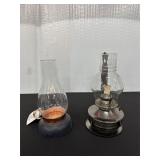Set of Two Oil Lamps With Glass Chimneys