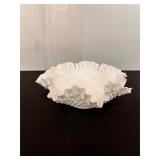 Vintage Fenton Hobnail Milk Glass Ruffled  Bowl