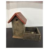 Vintage Wooden Rustic Birdhouse & Feeder