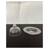 Clear Etched Glass Butter Dish With Dome Lid
