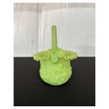 Green Satin Glass Basket with Ruffled Edge