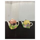 Pair of Ceramic Cottage-Theme Teapots