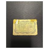 1942 Fiji One Penny Emergency Currency Note