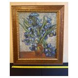 Framed Painting of Blue Flowers