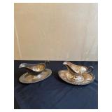 Pair of Silver-Plated Gravy Boats with Trays
