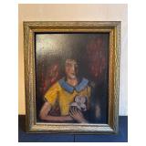 Framed Portrait Painting of a Girl with Flowers