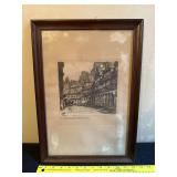 Framed Etching of German Street
